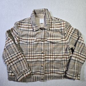 Joie Plaid Shacket Button Down Jacket Women’s Size XL tan brown